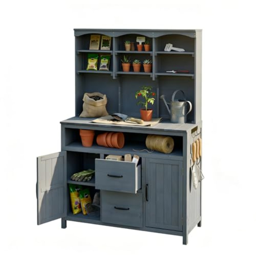 Woodworking Work Table - Outdoor Potting Bench Table with Storage