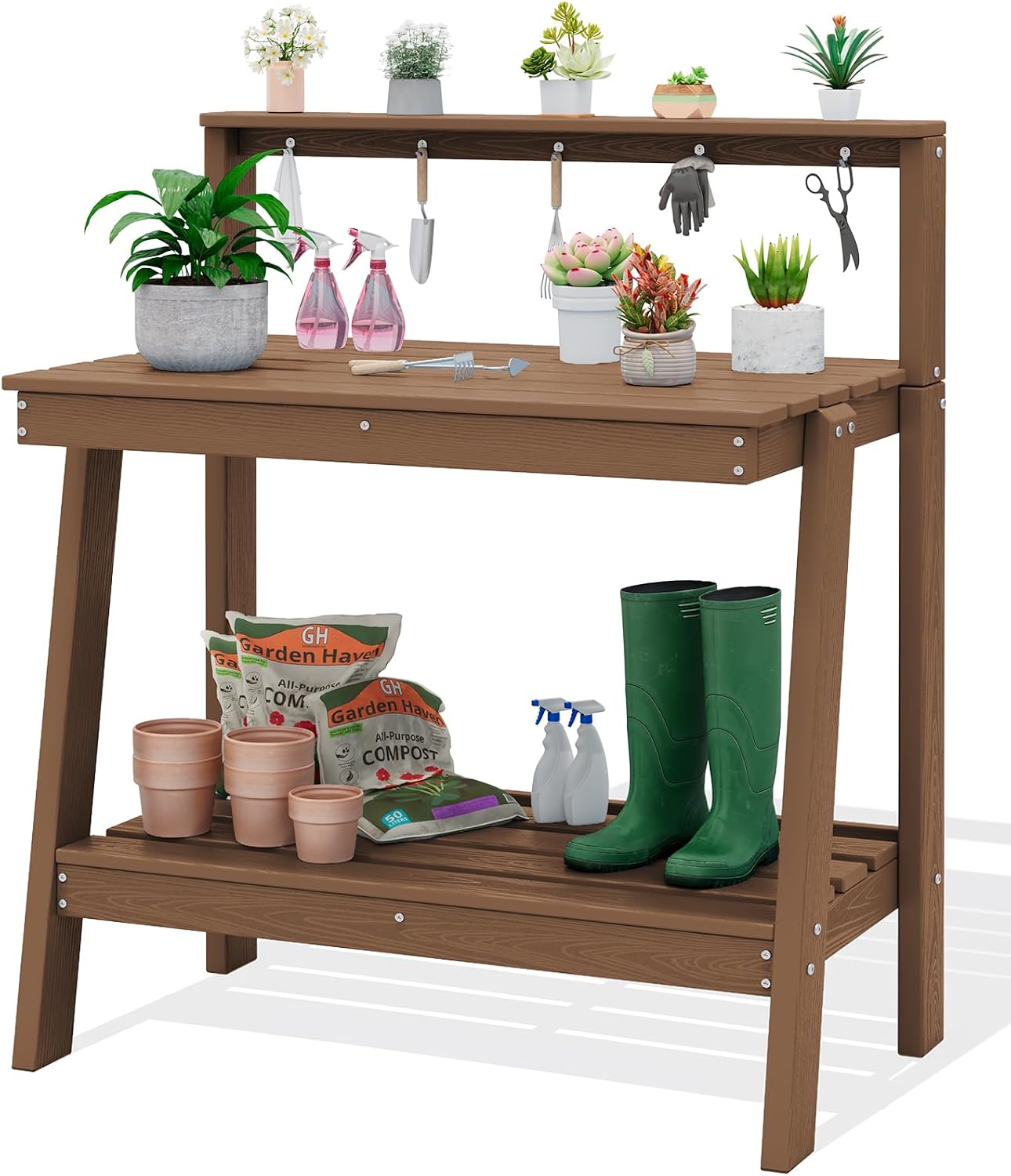 Woodworking Work Table - Outdoor Potting Bench Table, Three Tier