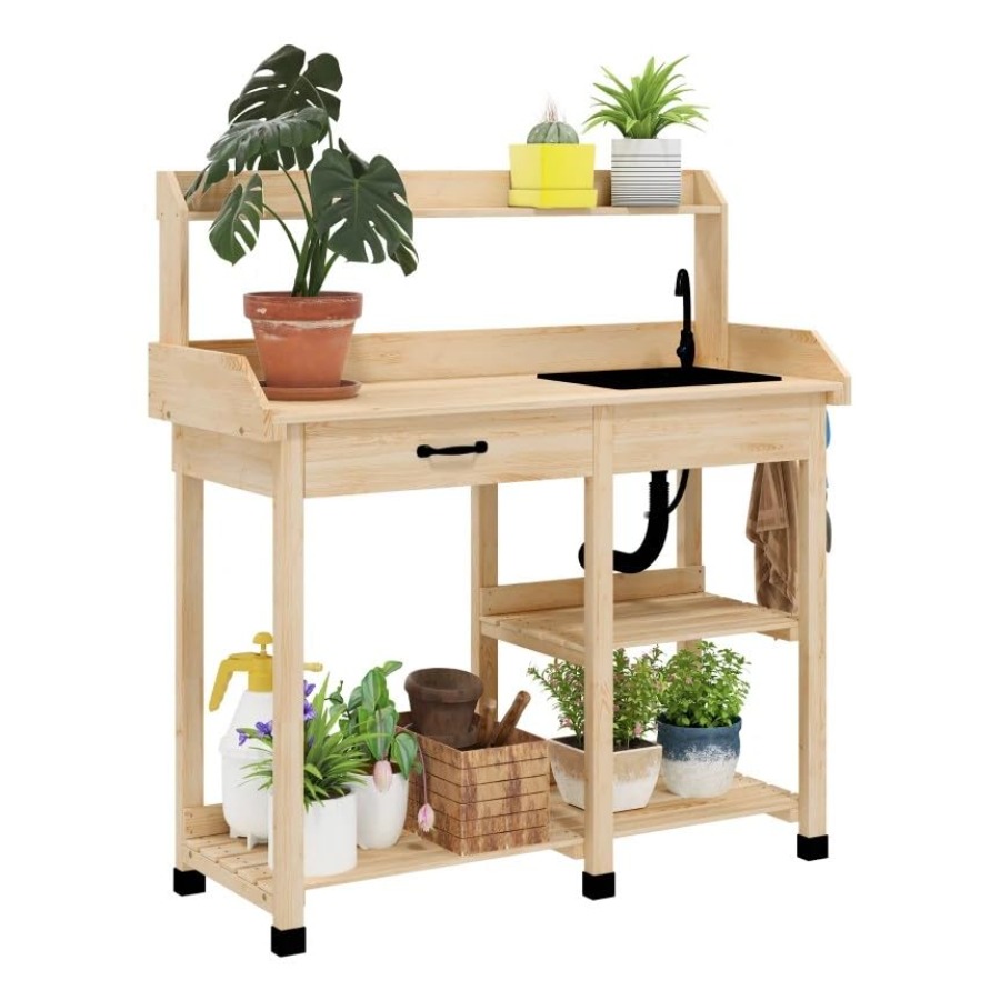 Woodworking Work Table - Wooden Potting Bench Table with Removable