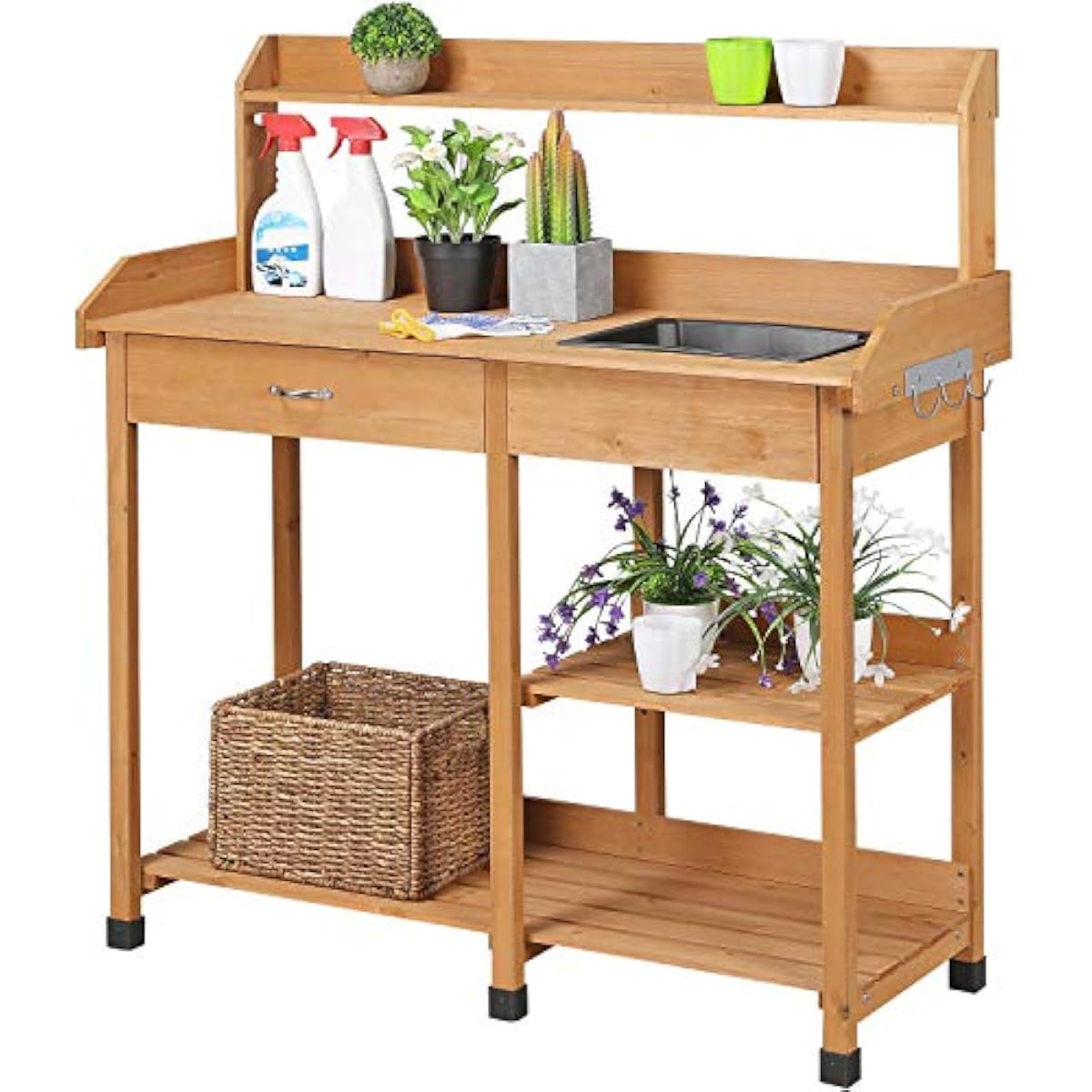 Woodworking Work Table - Outdoor Potting Bench with Removable Sink