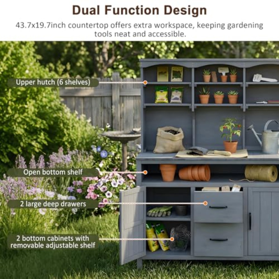 Outdoor Potting Bench Table wi - Woodworking Work Table 评论和价格