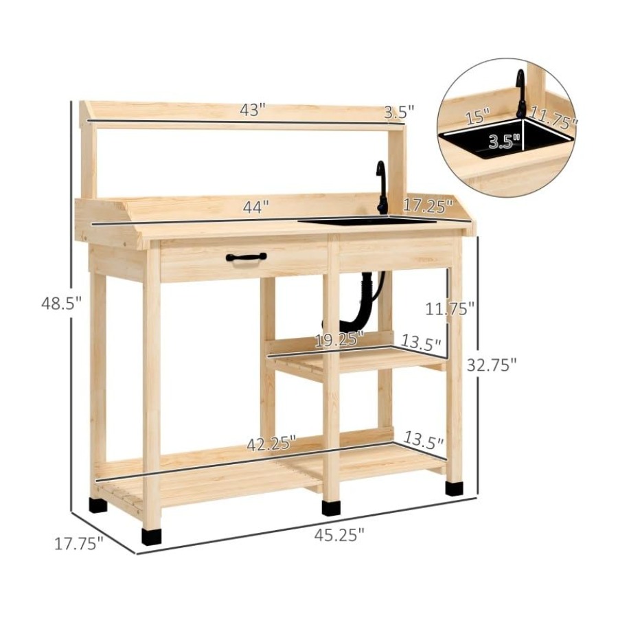 Wooden Potting Bench Table wit - Woodworking Work Table 评论和价格