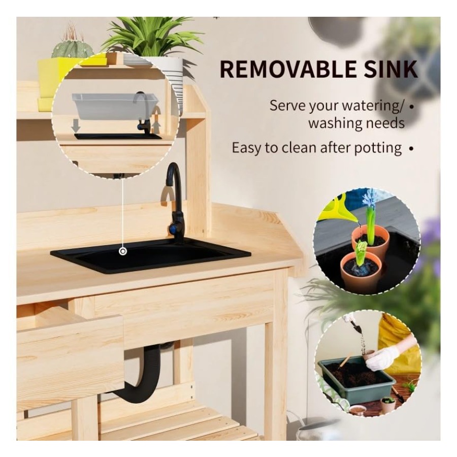 Wooden Potting Bench Table wit - Woodworking Work Table 评论和价格