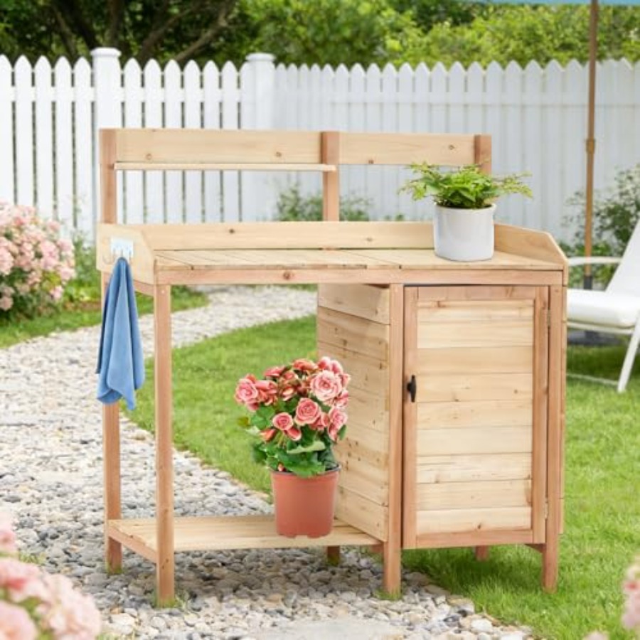 Outdoor Potting Bench with Sin - Woodworking Work Table 评论和价格