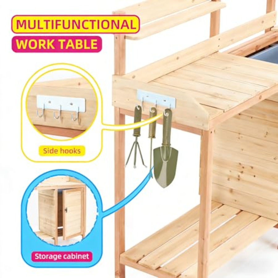 Outdoor Potting Bench with Sin - Woodworking Work Table 评论和价格