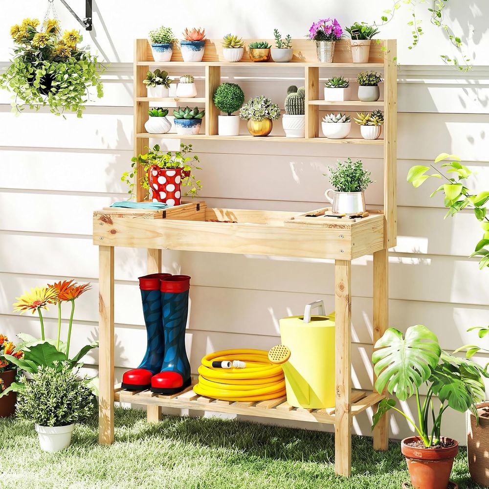 Potting Bench Table, 60” Wood  - Woodworking Work Table 评论和价格