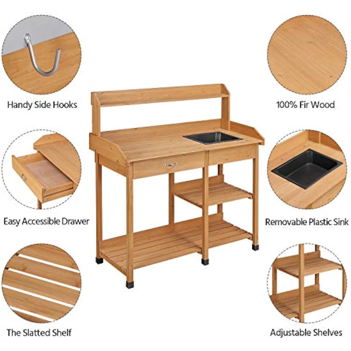 Outdoor Potting Bench with Rem - Woodworking Work Table 评论和价格